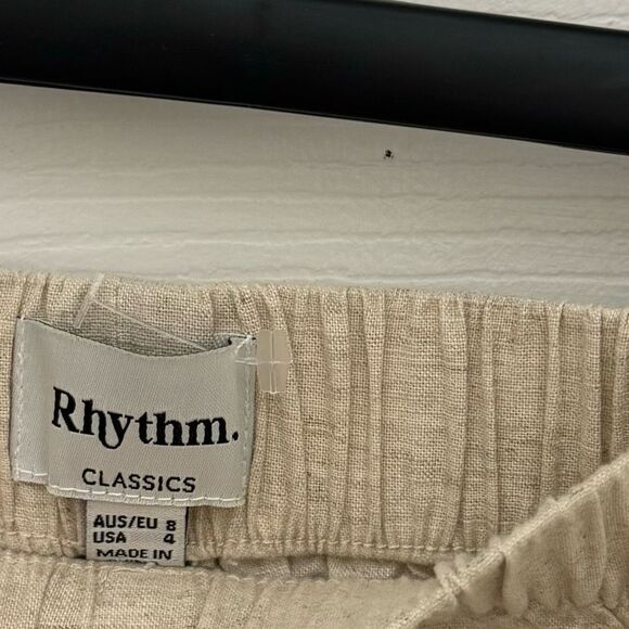Rhythm Women’s Linen Pull On Shorts Tan Taupe Size 4 Boxer Style Lightweight - Picture 2 of 3